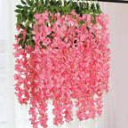 24 Pack Dark Pink Wisteria Hanging Flowers Garland, 3.77 Feet Artificial Flower Vines, Fake Wisteria, Artificial Vines Hanging Garland for Backdrop Outdoor Yard Garden Decor