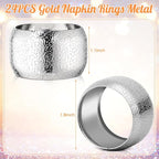 Lallisa 24 Pcs Gold Napkin Rings Metal Napkin Ring Holders for Cloth Table Decorations for Wedding Anniversary Birthday Dinners Party of Table Setting (Silver)