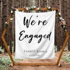 We're Engaged Backdrop, Custom Tapestry with Names and Date, Personalized Calligraphy Wedding Banner for Ceremony, Engagement Backdrop, Rustic Wedding Sign, Reception Backdrop, Engagement Party Decor