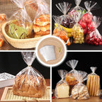 ZHEWTOEN 100 Pcs 7x10 Inch Clear Cellophane Bags with Color Twist Ties, Plastic Goodie Cello Treat Bags for Candy, Cookies, Popcorn, Small Gift Wrapping, Party Favors, Bakery Packaging