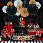 18 Pcs Black Gary Gold Hanging Paper Fan, Hanging Honeycomb Round Paper Fans for Weddings, Birthdays, Christmas, Baby Showers, Classroom, Events Ceiling Party Supplies Decorations