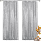 Silver Sequin Backdrop Curtain 2 Pieces 2FTx8FT Glitter Photography Backdrop for Party Wedding Birthday Christmas Decorations