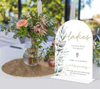 Acrylic Wedding Signs, Greenery Theme Ladies Please Help Yourself Sign, Bridal Shower Table Decor with Stand, Wedding Bathroom Basket Supplies for Engagement, Anniversary, Newlywed Event and Party, 07