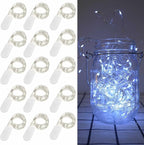15 Pack Fairy Lights Battery Operated, 6.6ft 20 LED Mason Jar Lights Silver Wire Waterproof Firefly Mini Led String Lights for Table Party Wedding Centerpiece DIY Crafts Christmas Decor