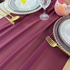 EHLDekol 10ft Chiffon Table Runners 29x120 inches Romantic Sheer Wedding Table Runner Top Table Bridal Party Decoration (Burgundy, 10ft)