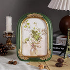 Cuspin Vintage 5x7 Picture Frame, Ornate Gold Green Arch Frames Resin Photo Frame with Glass Front for Tabletop or Wall Display, Antique Decorative Frame for Home Decor or Gift