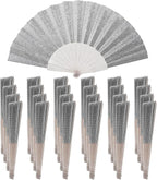 24 Pack Handheld Fan,Folding Hand Glitter fan with Shining Transparent Fan Rib – Ideal for Wedding, Church, Festival, Dance, Tea Party, Club, and EDM Accessories, Silvery