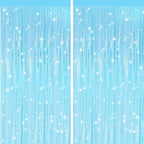 GCB 2Pack Macaron Blue Metallic Tinsel Foil Fringe Curtains, Pastel Blue Door Streamers Photo Booth Backdrop for Birthday Party, Tinsel Curtain Backdrop for Baby Shower Bachelorette Party Decorations