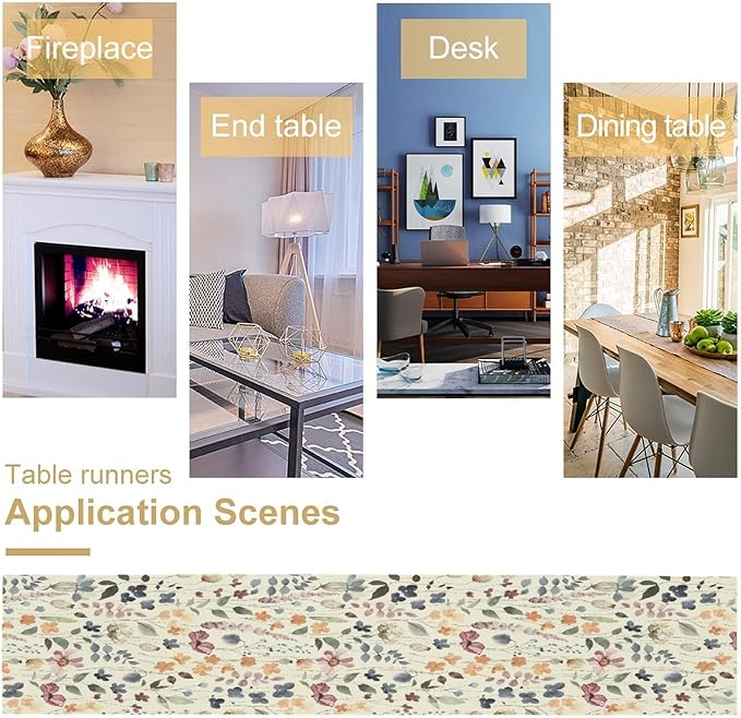 Watercolor Floral Table Runner, Vintage Colorful Floral Natural Style Pattern Decorative Home Restaurant Kitchen Rectangle Table Runner,13in（33cm） W * 72in（184cm） L
