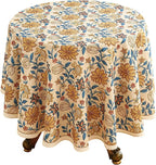ISAENNE Designer Bohemian Floral Round Tablecloth,Linen Colorful Table Cloth,Wrinkle Resistant Decor Tablecloths for Dining Thanksgiving Kitchen Party Christmas,Diameter 67"-Estevan B