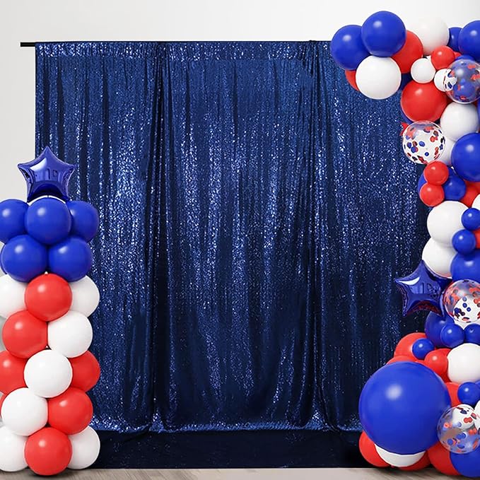 SquarePie Sequin Backdrop Less Transparent Background Sparkly Curtain for Wedding Party 4FT x 7FT Navy Blue