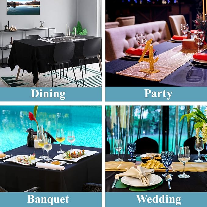VidaFete Tablecloth 60 * 120nch 6pack Rectangle Table Cloth Polyester, Stain Wrinkle Resistant Dining Table Cover for Kitchen Dinning Party Wedding Rectangular Tabletop Buffet Decoration(Black)