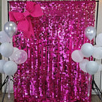 Hot Pink Square Sequin Backdrop 8ft * 8ft 1 Panel, Shimmer Wall Backdrop Photobooth Props for Wedding, Anniversary, Birthday, Party Decorations