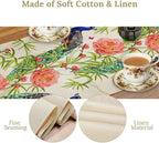 Peacock Table Runner,Seasonal Flower Plants Peacock Birds Table Runner for Home Kitchen Dining Party Indoor Outdoor Decoration 13x120 Inch