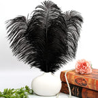 THARAHT Black Ostrich Feathers 12pcs Large Natural Bulk 16-18Inch 40cm-45cm for Wedding Party Centerpieces Halloween and Home Decoration Feathers