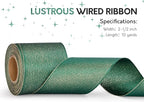 Christmas Ribbon Wired Green Satin Ribbons 2-1/2 Inch Double-Faced Gold Glitter for Tree Decoration, Wreath, Gift Wrapping, Home Decor 10 Yards
