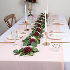 ponatia 6.5FT Handcrafted Artificial Rose Flower Garland, Eucalyptus Greenery Garland for Wedding Ceremony Garlands Backdrop Arch Flowers, Reception Table Decorations (Burgundy & Ivory Cream)