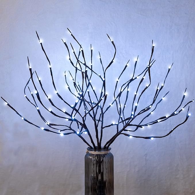 MENCH Branch Lights,6 Pcs Twig Light USB&Battery Powered 8 Flashing Modes by Remote Control.Branch Lights for Indoor, Light Up Decorations for Halloween Day and Christmas,Pure White