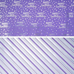 LeZakaa Purple Birthday Wrapping Paper Roll for Girls Women, Happy Birthday Lettering & Stripe Reversible, Metallic Foil, Large Roll, 30 inches x 32.8 Feet (92.9 sq.ft.)
