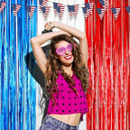 2 Pack Red White and Blue Foil Fringe Backdrop Curtains, Tinsel Streamers Party Decorations, Fringe Backdrop for Patriotic, Memorial Day, 4th of July, Independence Day