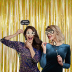 Foil Fringe Curtains Happy Retirement Decorations - Melsan 3 Pack 3.2 x 8.2 ft Gold Tinsel Curtain Party Photo Backdrop for Birthday Party Baby Shower or Graduation