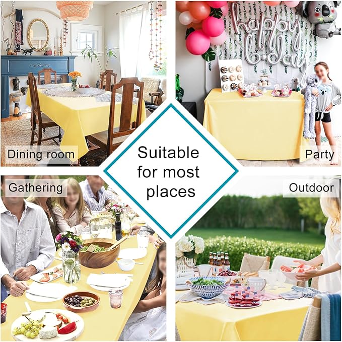 Hiasan Waterproof Tablecloth Rectangle - Washable Fabric Table Cloth for Dining Room Kitchen Birthday Party and Outdoor Use, Light Yellow, 70 x 108 Inch