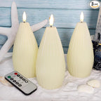 Silverstro Irregular Flameless Candles with Remote Control & Timer Function, Real Wax Flicker Battery Operated Candles for Home Party Wedding Nautical Christmas Ocean Decor - Set of 3(Ivory)