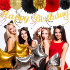 Red-Black Gold Casino-Theme Birthday Party-Decorations - 21pcs Happy Banner,Game Night Paper Lanterns,Tissue Pom Poms Flower Fan,Honeycomb Ball,Swirl Streamers Garland Supplies Women Men Decor Huglony