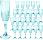 Plastic Champagne Flutes, 24PCS Light Cyan Wine Glasses Goblets Cups Reusable Flute, for Weddings Bachelor Parties Toasting and Events(24, Light Cyan)