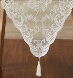 LinenZone Ivory Table Runner with 2 Tassels for Rustic Vintage Decor. Lace Table Runner Works Great As Wedding, Thanksgiving, Christmas Decor (Mia 14 x 96, Ivory)