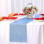 Sequin Table Runners 2 Pieces Baby Blue Table Runners 12x72 Inch Glitter Dining Table Cover for Party Wedding Birthday Reception Banquet Decoration Spring Party Chair Sashes