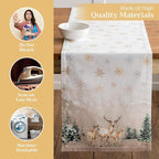 Maison d' Hermine Table Runner 100% Cotton Single Layer Table Runners 108 inches Long for Thanksgiving Christmas Decorations Home Kitchen Dining Party Wedding (Deer in The Woods, 14.5" x 108")