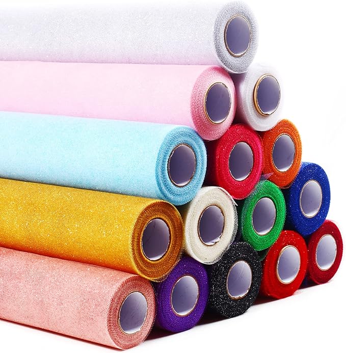 Sparkling Tulle Rolls, 15” by 30 Yards (90FT) Glitter Tulle Spool Ribbon Fabric for Wedding Birthday Bridal Shower Tutu Skirt Party Gift Wrapping(Rose Gold)