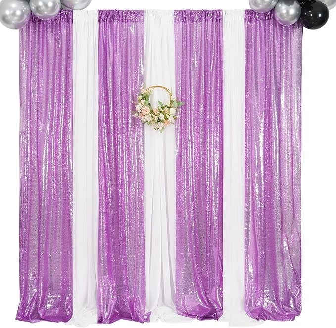 4Pcs 2Ft x 8Ft Sequin Backdrop Curtain, Glitter Photography Background, Sequence Xmas Thanksgiving Backdrop (Lavender, 4 pcs-2ftx8ft)