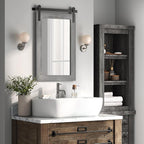 COGOOD Farmhouse Barn Door Mirror - 17 x 26 Rustic Wood Framed Wall Mirror for Bathroom, Living Room, Entryway Wall Decor (Grey)