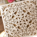 Hosmsua 50PCS Ivory Laser Cut Wedding Invitation Cards with Envelopes 6.3 x 6.3 Inch Hollow Rose Invitations for Wedding Bridal Shower Invite (Ivory, Blank)