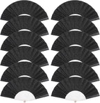 12 Pack Handheld Fan,Folding Hand Glitter fan with Shining Transparent Fan Rib – Ideal for Wedding, Church, Festival, Dance, Tea Party, Club, and EDM Accessories, Black