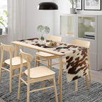 Farmhouse Cow Skin Print Table Runner, Safari Wildlife Brown Country Farm Cowhide Pattern Cotton Linen Rustic Cottage Table Runner for Dinning Home Party Holidays Home Setting, 13x120 Inch