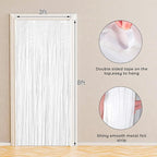 BTSD-home 4 Pack 3x 8ft White Foil Fringe Curtain Backdrop Party Streamers Decorations Metallic Photo Booth Tinsel Theme Bachelorette Graduation Wedding Birthday Bridal Shower Christmas Decor Supplies