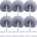 12 Packs Decorative Paper Folding Hand Fans Handheld,Silver Round Foldable Wedding Fans Chinese and Japanese Fans Bulk for Bridal Guest Church Party Favors Dancing Birthday DIY