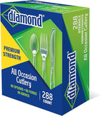 Diamond® All Occasion Clear Disposable Cutlery Set 288 Count – 96 Forks, 96 Spoons, 96 Knives, Premium Polystyrene, Crystal Clear, Party & Everyday Use
