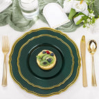 Hioasis 60pcs Green Plastic Plates - Green and Gold Disposable Dinnerware with Gold Rim, Heavy-duty, 7.5 inch, Dessert Plates for Party & Wedding