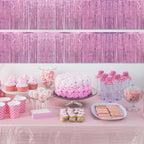 Laser Pink Birthday Decorations Tinsel Garland Parade Float Decorations for Trailer 4Pack 12FT Girls Womens Party Decor Ceiling Fringe Banner Pink Backdrop for Streamers Party Decorations