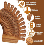 Patelai 12 Packs Wooden Cutting Board Set with Handles Large Kitchen Serving Plain Chopping Board Bulk Gifts for Mom for Vegetables Meat Pizza Cheese Fruit Bread(Acacia Wood,15 x 7 Inch)