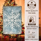 Vintage Christmas Tin Sign - Winter Snowflakes Metal Tin Sign - Wall Decor Sign for Outdoor Snowflake Christmas Decoration - 8x12Inch