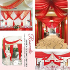 6 Panels Red Wedding Ceiling Drapes 5ftx30ft Ceiling Drapes Chiffon Fabric Arch Draping Sheer Curtains Soft Drapery Draping Wedding Ceiling Decorations for Party Ceremony Stage Swag