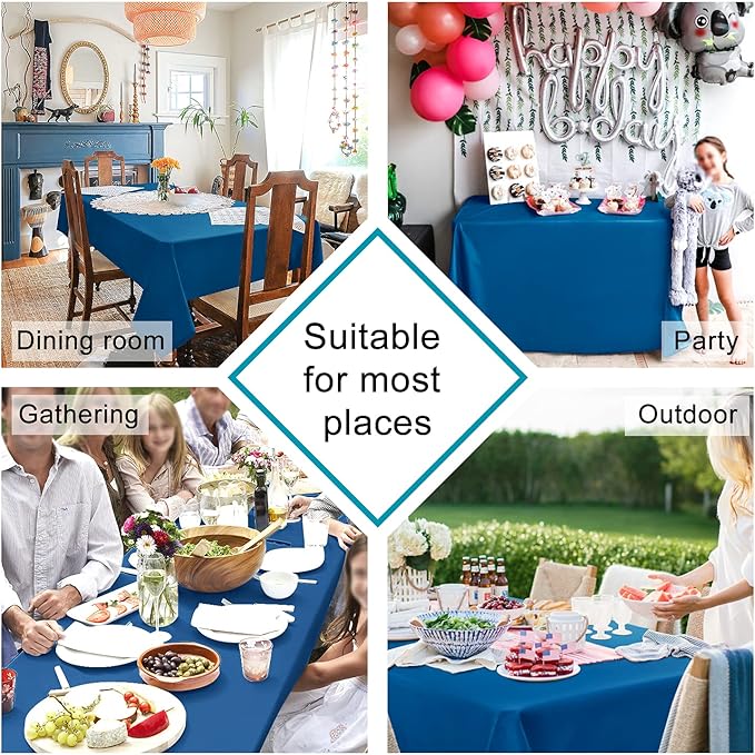 Hiasan 2 Pieces Royal Blue Tablecloth Rectangle - Waterproof and Washable Fabric Table Cloth for Card Tables, 60 x 102 Inch