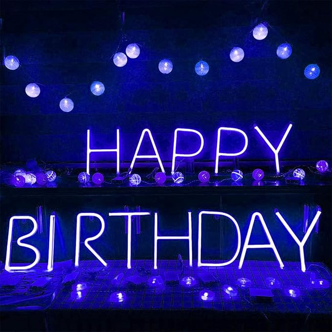 ENUOLI LED Blue Neon Letter Signs Night Light Battery or USB Operated LED Marquee Letters Neon Art Decorative Lights Wall Decor for Children Baby Room Christmas Wedding Party Decoration (H)