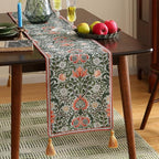 ISAENNE Designer French Green Elegant Linen Table Runner 118 Inches Extra Long,Colorful Flower Pattern Soft Table Runners for Dining Tables,Thanksgiving,Kitchen Tables,Christmas,12"*118"-Naples B