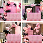 Pink Streamers Party Decorations, 2 Packs Pink Table Skirts Metallic Foil Fringe Tinsel for Birthday Bachelorette Girl Baby Shower Fiesta Float Parade Graduation Party Supplies -29x108Inch